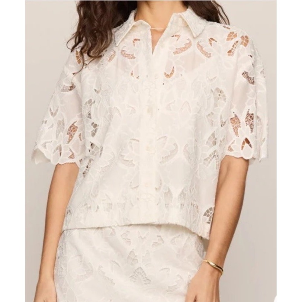 NWT Z SUPPLY MIDNIGHT LACE EMBROIDERED TOP IN CLOUD $110 Women's Size XS New